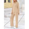 imagePRETTYGARDEN Womens Winter 2 Piece Sweater Set Long Sleeve Quarter Zip Sweatshirt Wide Leg Pants Fall Outfits TracksuitBeige