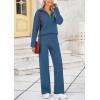 imagePRETTYGARDEN Womens Winter 2 Piece Sweater Set Long Sleeve Quarter Zip Sweatshirt Wide Leg Pants Fall Outfits TracksuitBlue