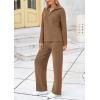 imagePRETTYGARDEN Womens Winter 2 Piece Sweater Set Long Sleeve Quarter Zip Sweatshirt Wide Leg Pants Fall Outfits TracksuitKhaki