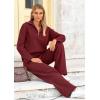 imagePRETTYGARDEN Womens Winter 2 Piece Sweater Set Long Sleeve Quarter Zip Sweatshirt Wide Leg Pants Fall Outfits TracksuitWine Red
