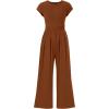 imagePRETTYGARDEN Summer Jumpsuits for Women Dressy 2025 Ribbed Cap Sleeve Wide Leg Pants Rompers Elegant Casual One Piece OutfitsRed Brown