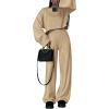 imagePRETTYGARDEN Womens 2 Piece Fall Outfits Long Sleeve Crop Top Wide Leg Pants Knit Pullover Sweater Lounge SetKhaki