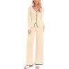 imagePRETTYGARDEN Womens 2 Piece Outfits 2024 Winter Knit Lounge Sets Long Sleeve Buttons Sweater Tops Wide Leg Pants TracksuitsBeige