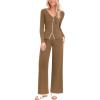 imagePRETTYGARDEN Womens 2 Piece Outfits 2024 Winter Knit Lounge Sets Long Sleeve Buttons Sweater Tops Wide Leg Pants TracksuitsCamel