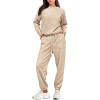 imagePRETTYGARDEN Womens 2 Piece Tracksuit Outfits Casual Long Sleeve Top High Waisted Sweatpants Lounge Jogger SetBeige