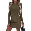 imagePRETTYGARDEN Womens 2024 Fall Bodycon Mini Dresses Casual Long Sleeve Solid Color Short Tight Ladies Party Club Fashion DressArmy Green