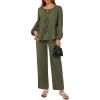 imagePRETTYGARDEN Womens 2025 Two Piece Outfits Tie Front Long Sleeve Top Wide Leg Pant Lounge Sets Cute Matching LoungewearDark Green
