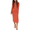 imagePRETTYGARDEN Womens Fall 2 Piece Outfits Track Suits Long Sleeve Crop Tops Bodycon Midi Skirt Slit Dress Matching SetsOrange