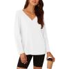 imagePRETTYGARDEN Womens Fall Fashion 2024 T Shirts Casual Long Sleeve V Neck Tunic Tops Loose Basic BlousesWhite