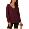 imagePRETTYGARDEN Womens Fall Fashion 2024 T Shirts Casual Long Sleeve V Neck Tunic Tops Loose Basic BlousesWine Red