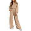 imagePRETTYGARDEN Womens Fall One Piece Jumpsuits Dressy Casual Long Sleeve Elastic Waist Pockets Wide Leg Long Pants RompersKhaki