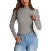 imagePRETTYGARDEN Womens Fall Y2K Going Out Crop Tops Long Sleeve Mock Neck Ruched Slim Fitted Basic Trendy Casual T Shirts BlouseGrey