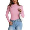 imagePRETTYGARDEN Womens Fall Y2K Going Out Crop Tops Long Sleeve Mock Neck Ruched Slim Fitted Basic Trendy Casual T Shirts BlousePink