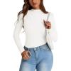 imagePRETTYGARDEN Womens Fall Y2K Going Out Crop Tops Long Sleeve Mock Neck Ruched Slim Fitted Basic Trendy Casual T Shirts BlouseWhite