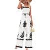 imagePRETTYGARDEN Womens Jumpsuit Casual One Piece Boho Summer Outfits Shirred Strap Wide Leg Long Pants Rompers With PocketsWhite Black Flower