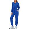 imagePRETTYGARDEN Womens Jumpsuits Fall Long Sleeve Rompers One Piece Outfits For Women 2024 Button up Lounge WearRoyal Blue