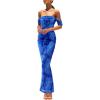 imagePRETTYGARDEN Womens Ruched Bodycon Maxi Dress 2025 Summer Off Shoulder Floral Mesh Cocktail Party Fitted DressesBright Blue