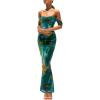 imagePRETTYGARDEN Womens Ruched Bodycon Maxi Dress 2025 Summer Off Shoulder Floral Mesh Cocktail Party Fitted DressesGreen Big Floral