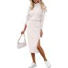 imagePRETTYGARDEN Womens Spring 2 Piece Matching Outfits Long Sleeve Turtleneck Ribbed Top and Midi Skirt Dress SetsWhite