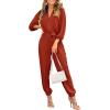 imagePRETTYGARDEN Womens Spring Fall Jumpsuits Casual Dressy Long Pants Romper Long Sleeve V Neck Belt Pockets One Piece OutfitsRust Red