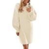 imagePRETTYGARDEN Womens Sweater Dress Fall Winter Casual Long Sleeve Pullover Chunky Knit Loose Oversized Hoodie Tunic SweatersBeige White