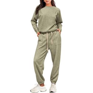 imagePRETTYGARDEN Womens 2 Piece Tracksuit Outfits Casual Long Sleeve Top High Waisted Sweatpants Lounge Jogger SetLight Green