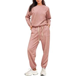 imagePRETTYGARDEN Womens 2 Piece Tracksuit Outfits Casual Long Sleeve Top High Waisted Sweatpants Lounge Jogger SetPink