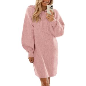 imagePRETTYGARDEN Womens Sweater Dress Fall Winter Casual Long Sleeve Pullover Chunky Knit Loose Oversized Hoodie Tunic SweatersPink