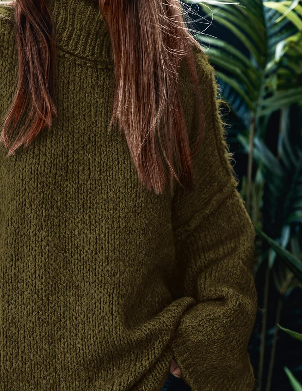 imagePRETTYGARDEN Womens 2025 Fall Turtleneck Oversized Sweaters Long Sleeve Chunky Knit Pullover Tops Winter Fashion ClothesArmy Green