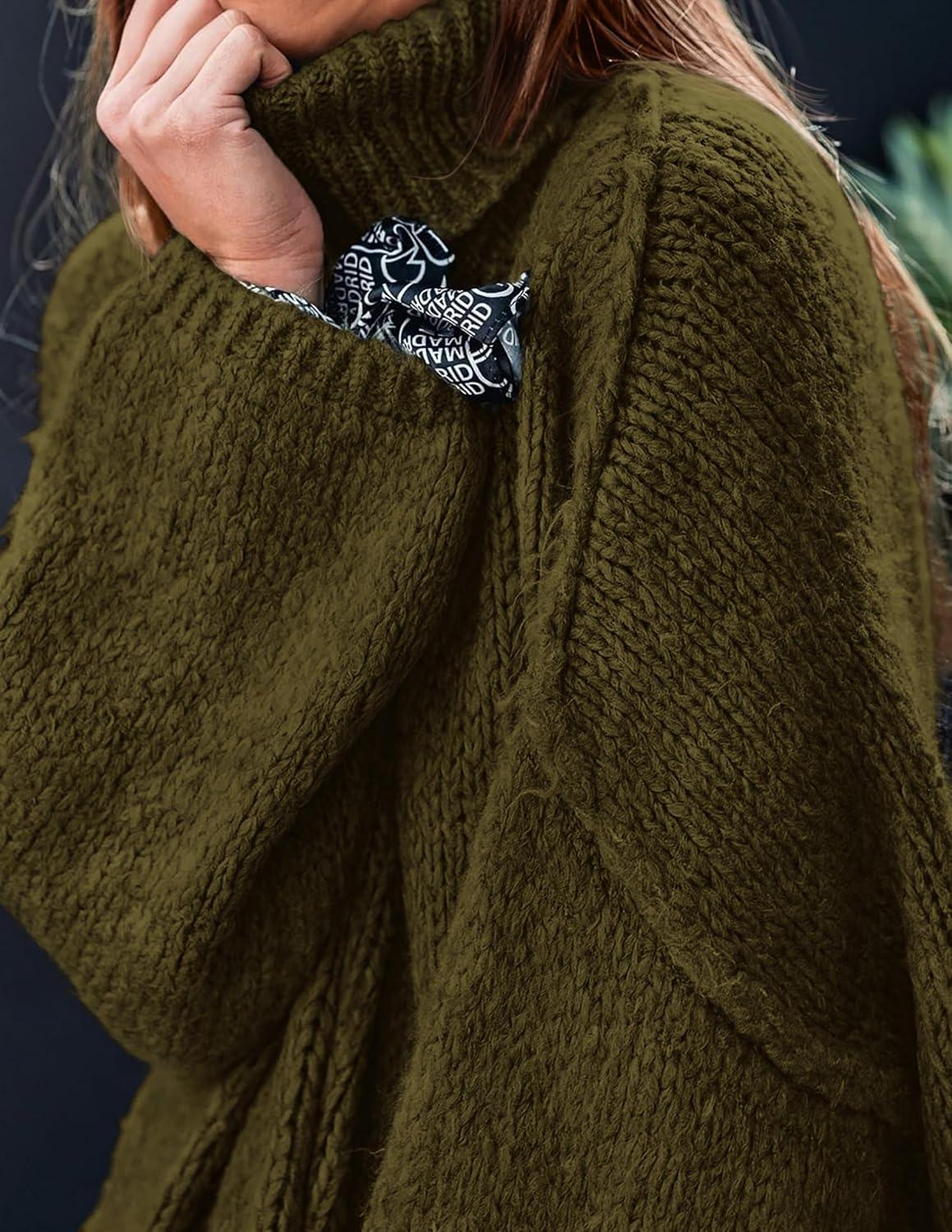 imagePRETTYGARDEN Womens 2025 Fall Turtleneck Oversized Sweaters Long Sleeve Chunky Knit Pullover Tops Winter Fashion ClothesArmy Green