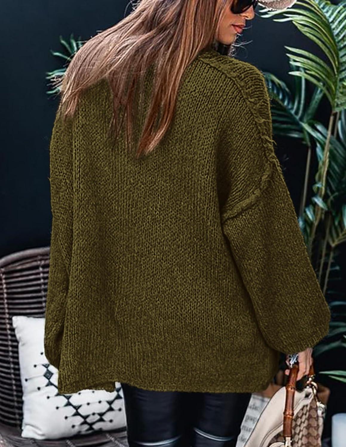 imagePRETTYGARDEN Womens 2025 Fall Turtleneck Oversized Sweaters Long Sleeve Chunky Knit Pullover Tops Winter Fashion ClothesArmy Green