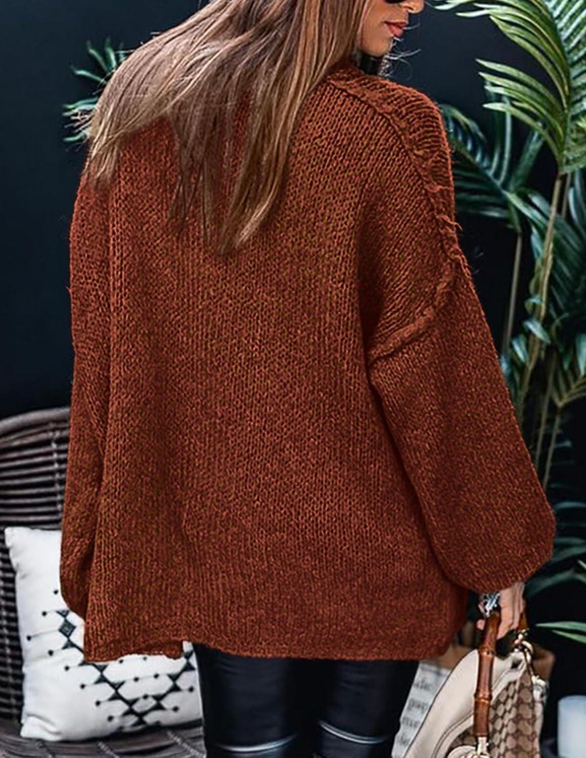 imagePRETTYGARDEN Womens 2025 Fall Turtleneck Oversized Sweaters Long Sleeve Chunky Knit Pullover Tops Winter Fashion ClothesBrick Red
