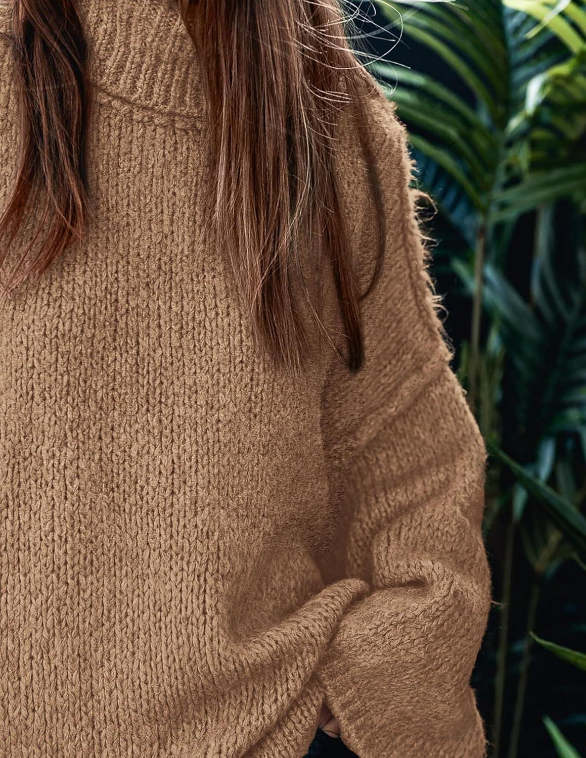 imagePRETTYGARDEN Womens 2025 Fall Turtleneck Oversized Sweaters Long Sleeve Chunky Knit Pullover Tops Winter Fashion ClothesCamel