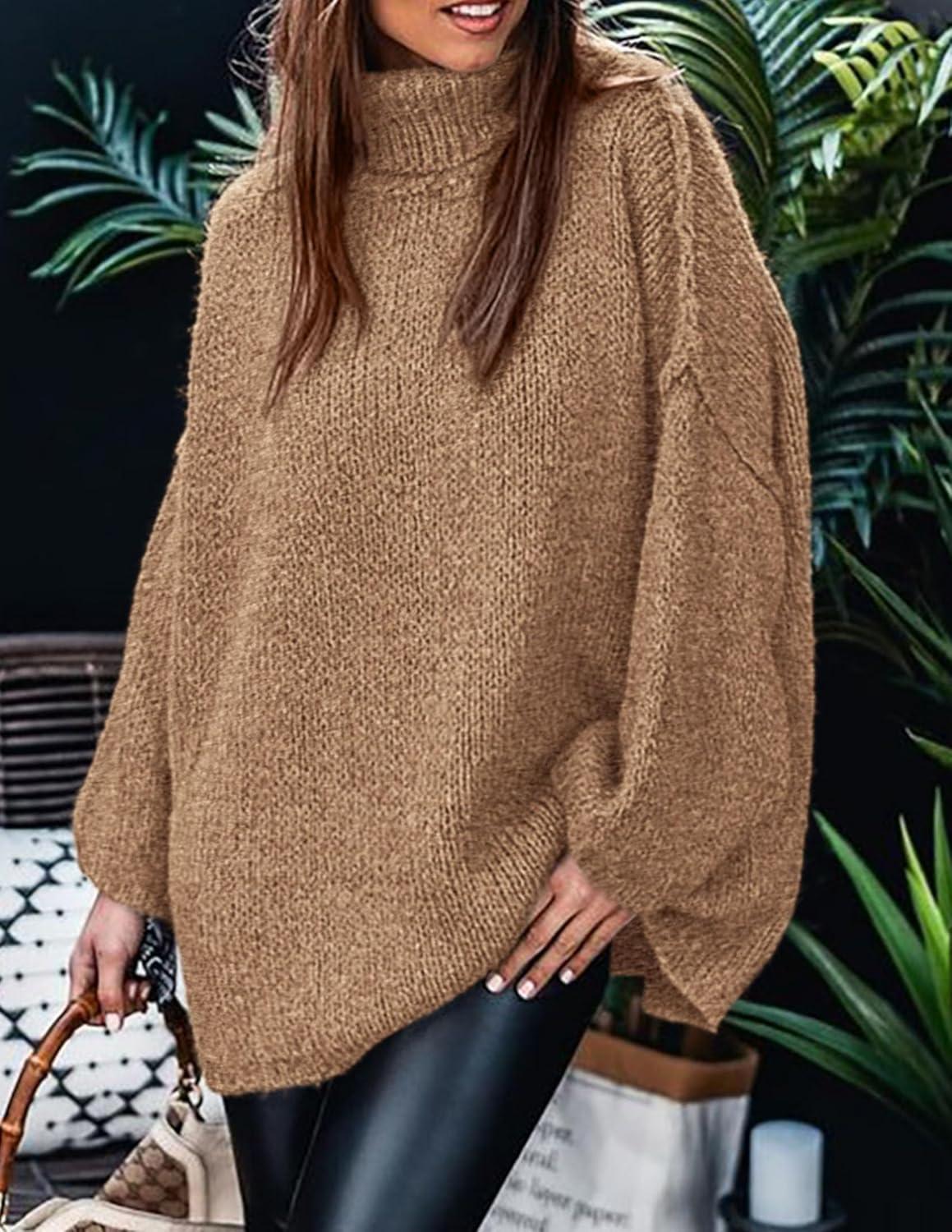 imagePRETTYGARDEN Womens 2025 Fall Turtleneck Oversized Sweaters Long Sleeve Chunky Knit Pullover Tops Winter Fashion ClothesCamel