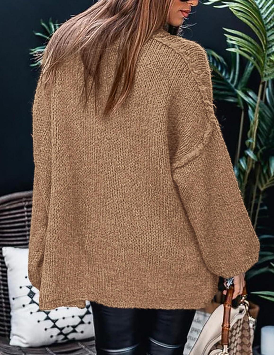 imagePRETTYGARDEN Womens 2025 Fall Turtleneck Oversized Sweaters Long Sleeve Chunky Knit Pullover Tops Winter Fashion ClothesCamel