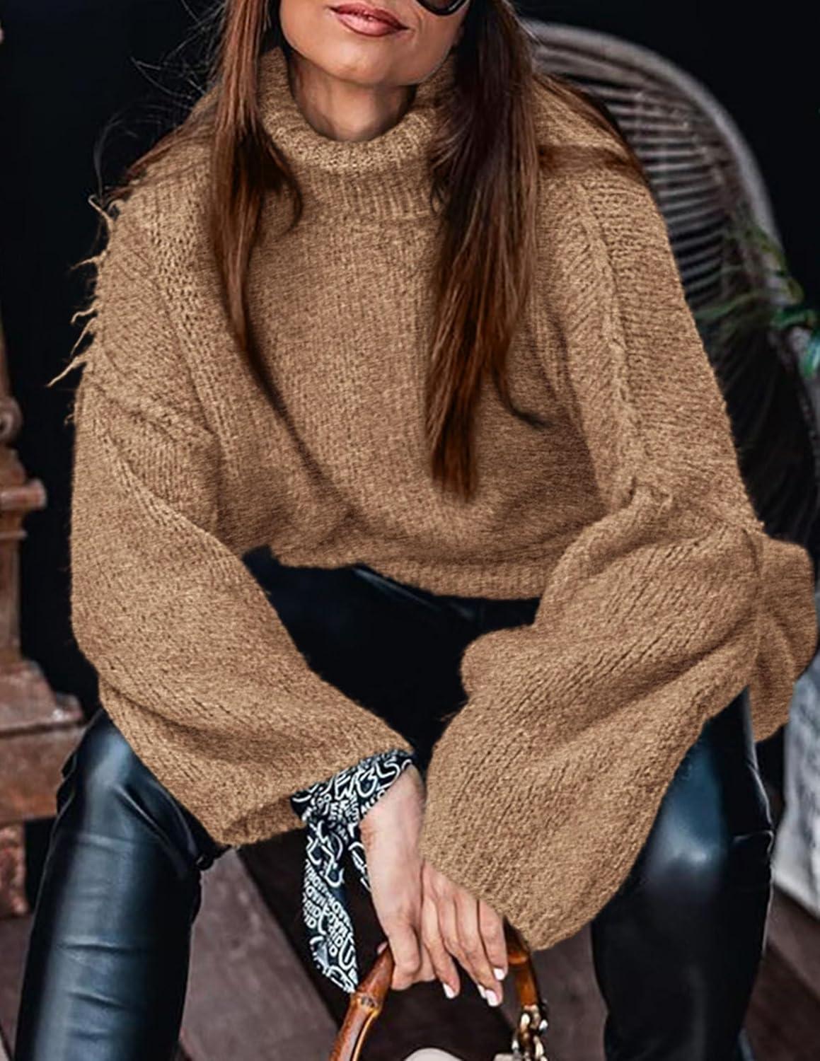 imagePRETTYGARDEN Womens 2025 Fall Turtleneck Oversized Sweaters Long Sleeve Chunky Knit Pullover Tops Winter Fashion ClothesCamel