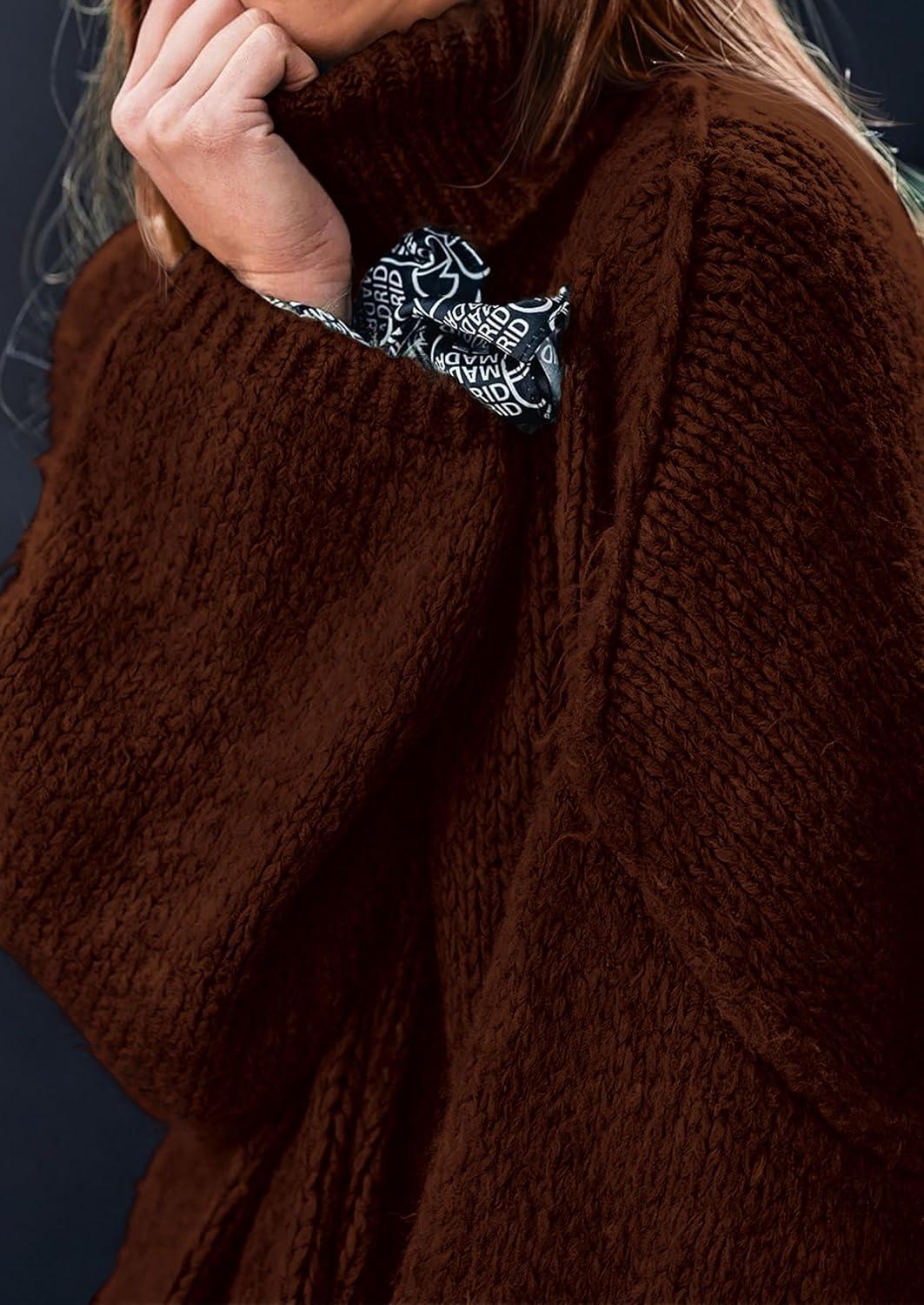 imagePRETTYGARDEN Womens 2025 Fall Turtleneck Oversized Sweaters Long Sleeve Chunky Knit Pullover Tops Winter Fashion ClothesDark Brown