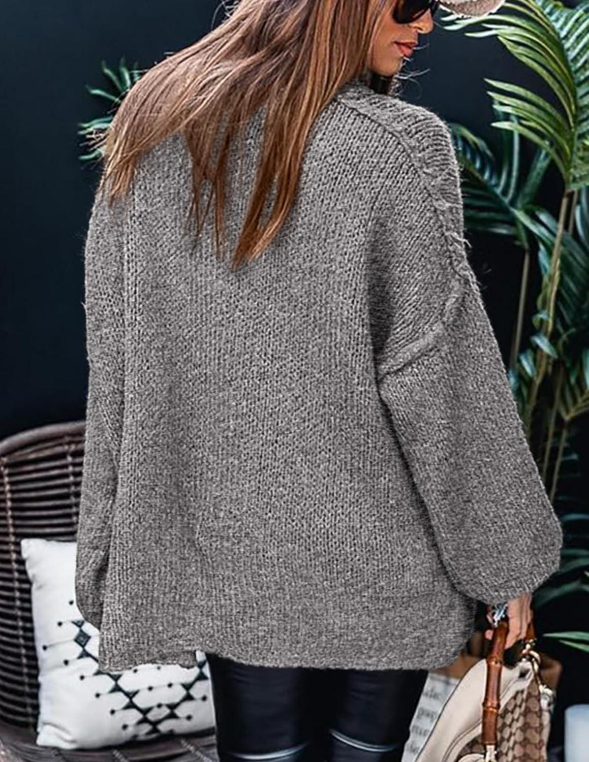 imagePRETTYGARDEN Womens 2025 Fall Turtleneck Oversized Sweaters Long Sleeve Chunky Knit Pullover Tops Winter Fashion ClothesGrey