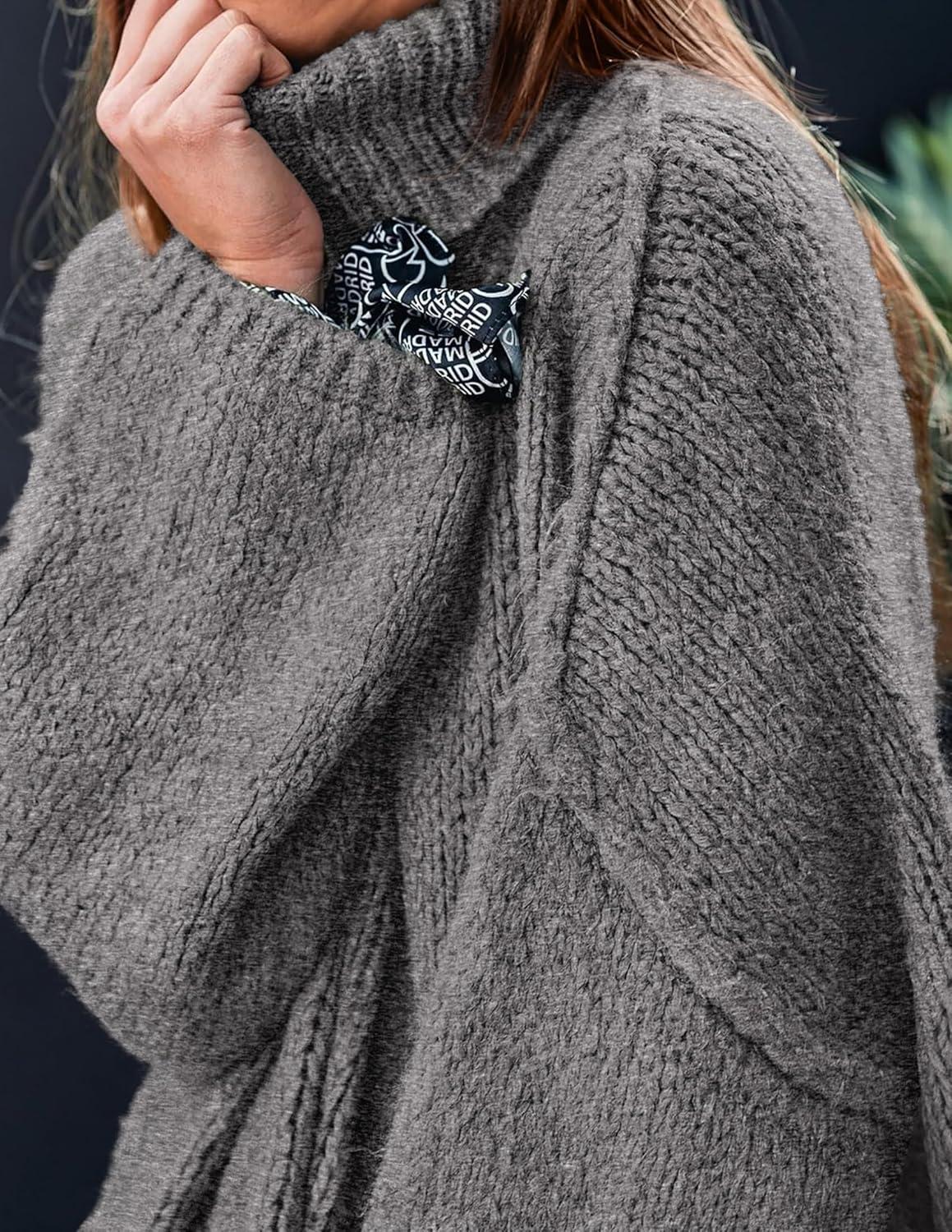 imagePRETTYGARDEN Womens 2025 Fall Turtleneck Oversized Sweaters Long Sleeve Chunky Knit Pullover Tops Winter Fashion ClothesGrey