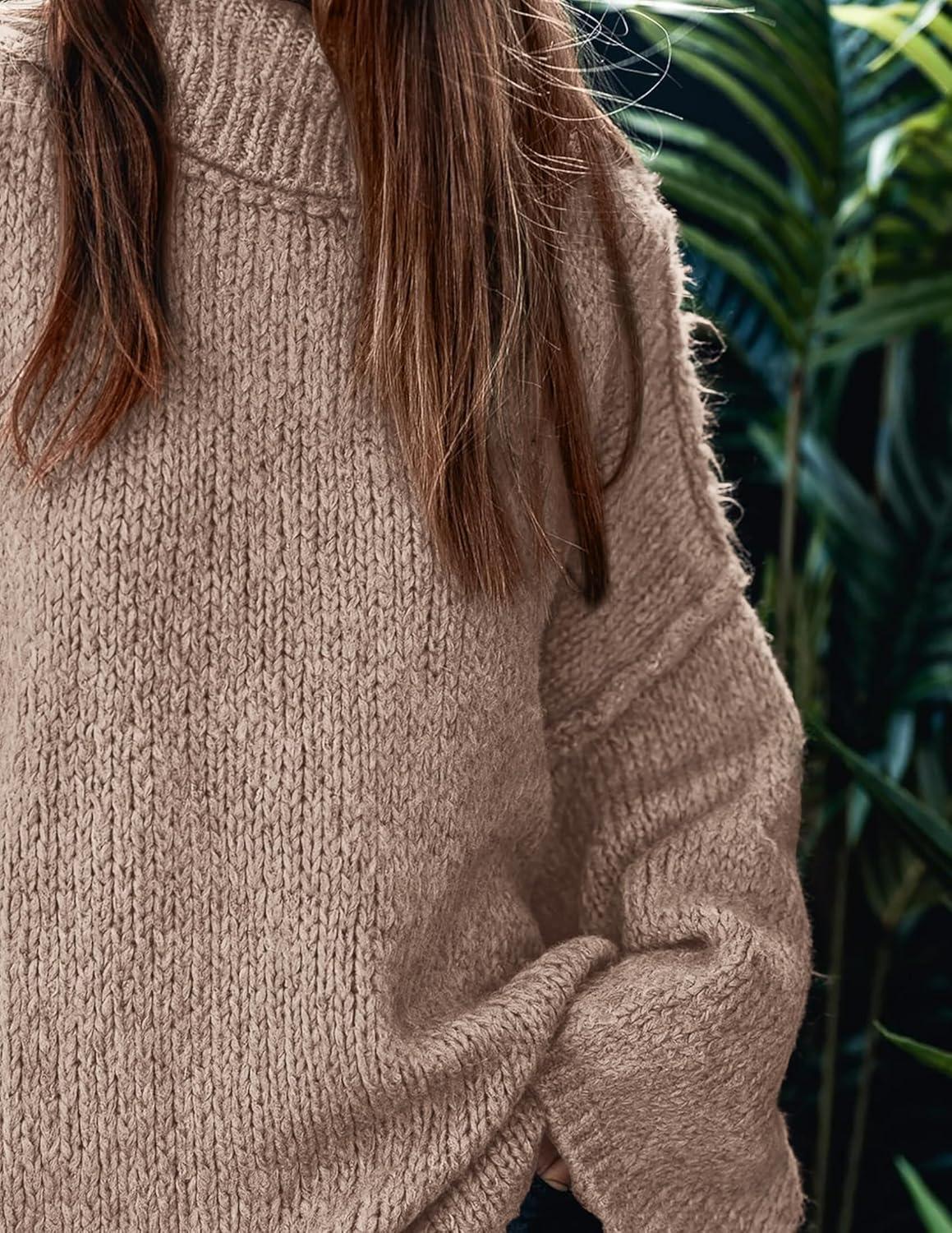 imagePRETTYGARDEN Womens 2025 Fall Turtleneck Oversized Sweaters Long Sleeve Chunky Knit Pullover Tops Winter Fashion ClothesKhaki