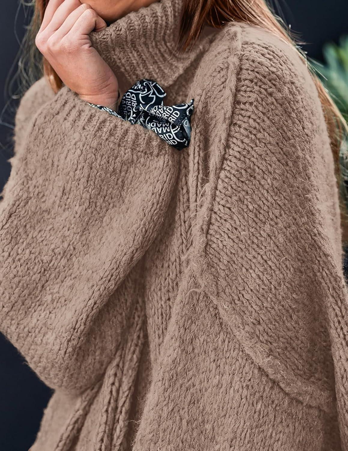 imagePRETTYGARDEN Womens 2025 Fall Turtleneck Oversized Sweaters Long Sleeve Chunky Knit Pullover Tops Winter Fashion ClothesKhaki
