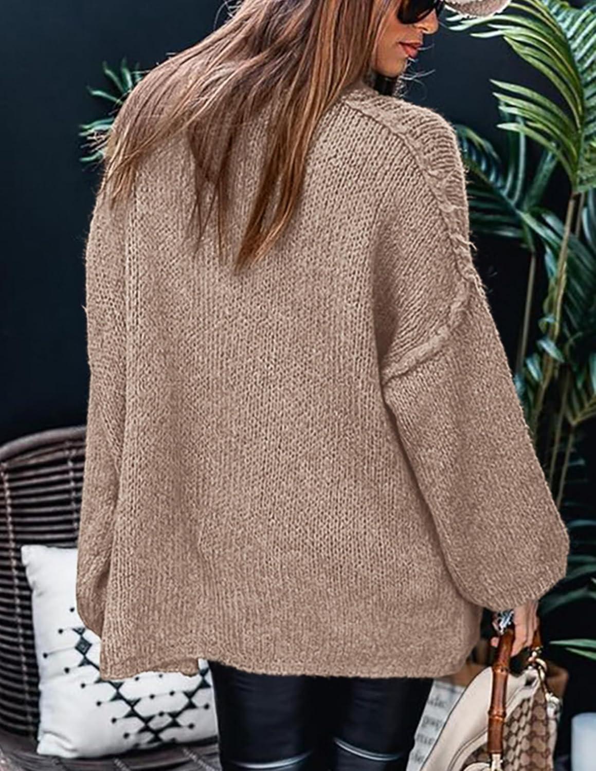 imagePRETTYGARDEN Womens 2025 Fall Turtleneck Oversized Sweaters Long Sleeve Chunky Knit Pullover Tops Winter Fashion ClothesKhaki