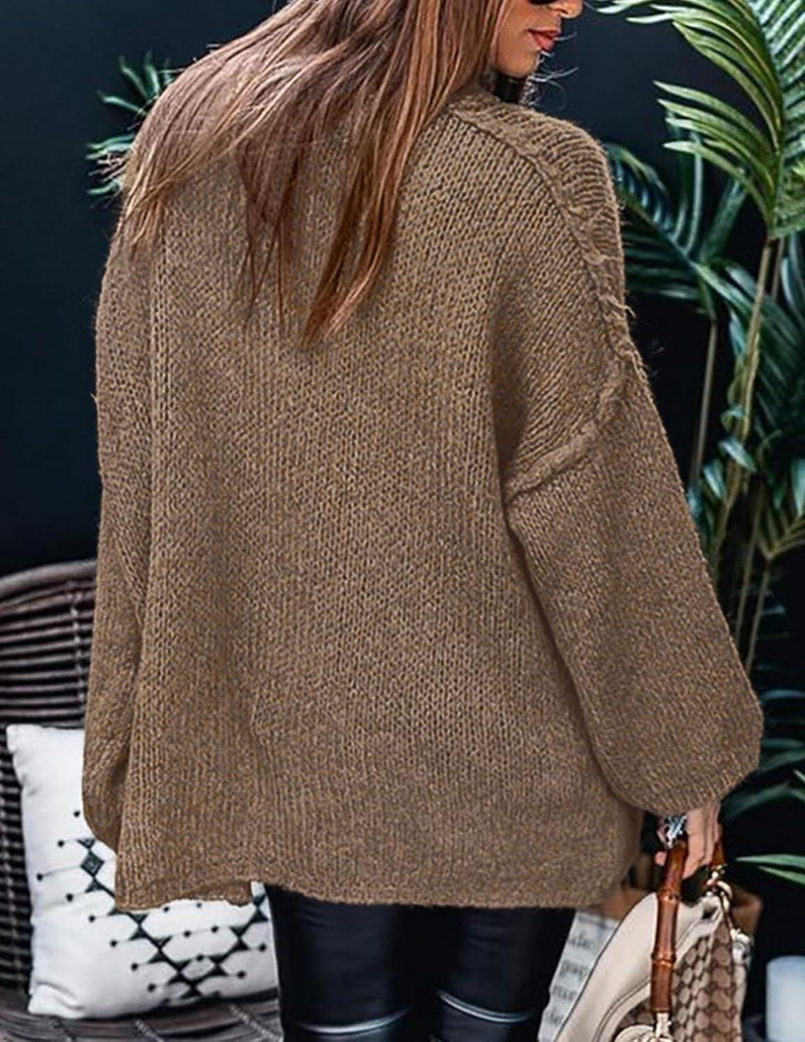 imagePRETTYGARDEN Womens 2025 Fall Turtleneck Oversized Sweaters Long Sleeve Chunky Knit Pullover Tops Winter Fashion ClothesLight Brown