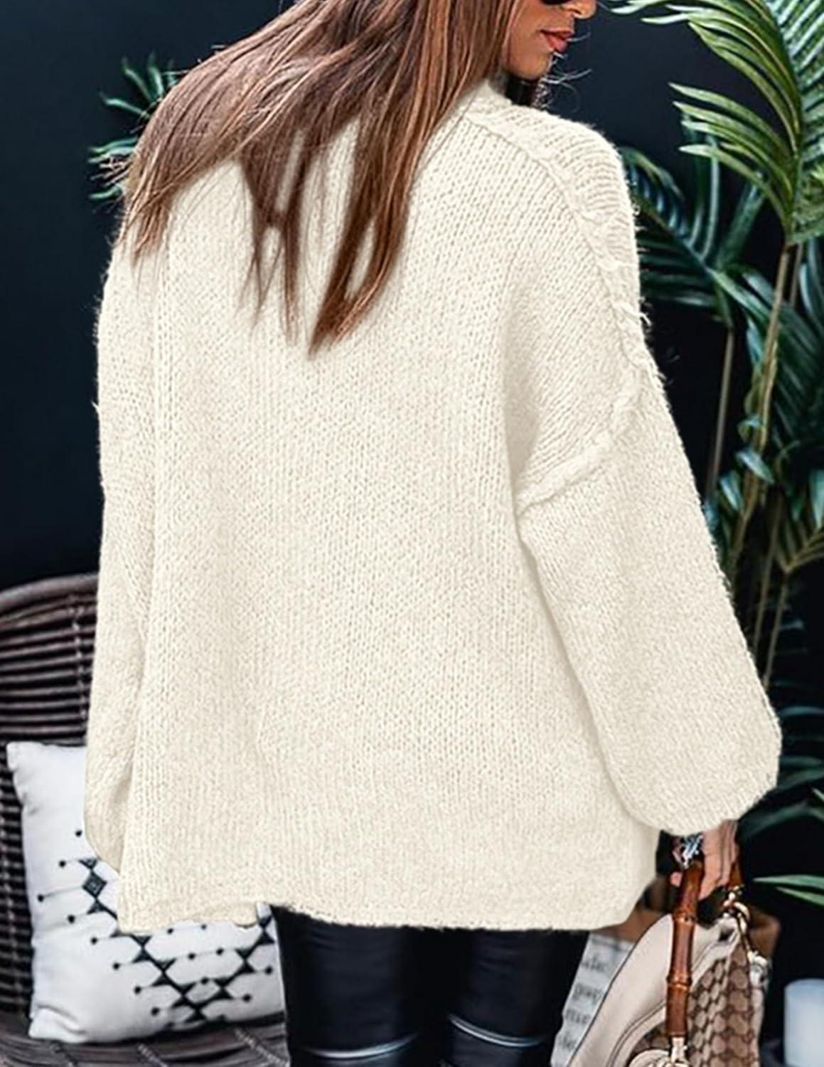 imagePRETTYGARDEN Womens 2025 Fall Turtleneck Oversized Sweaters Long Sleeve Chunky Knit Pullover Tops Winter Fashion ClothesWhite