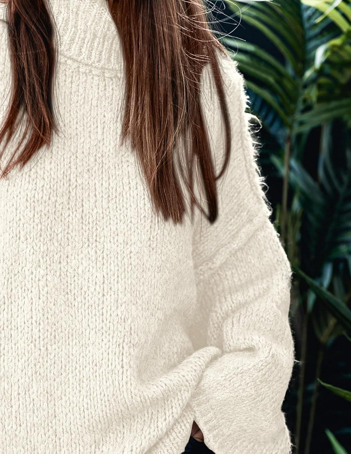 imagePRETTYGARDEN Womens 2025 Fall Turtleneck Oversized Sweaters Long Sleeve Chunky Knit Pullover Tops Winter Fashion ClothesWhite