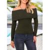 imagePRETTYGARDEN Off The Shoulder Sweater for Women 2025 Fall Fashion Cute Long Sleeve Tops Winter Ribbed Pullover Knit OutfitsArmy Green