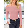 imagePRETTYGARDEN Off The Shoulder Sweater for Women 2025 Fall Fashion Cute Long Sleeve Tops Winter Ribbed Pullover Knit OutfitsBean Paste Pink