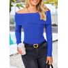 imagePRETTYGARDEN Off The Shoulder Sweater for Women 2025 Fall Fashion Cute Long Sleeve Tops Winter Ribbed Pullover Knit OutfitsBlue