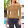 imagePRETTYGARDEN Off The Shoulder Sweater for Women 2025 Fall Fashion Cute Long Sleeve Tops Winter Ribbed Pullover Knit OutfitsKhaki