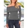 imagePRETTYGARDEN Off The Shoulder Sweater for Women 2025 Fall Fashion Cute Long Sleeve Tops Winter Ribbed Pullover Knit OutfitsMid Grey